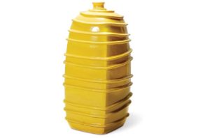 Yellow Ribbed Square Bottom Jar 